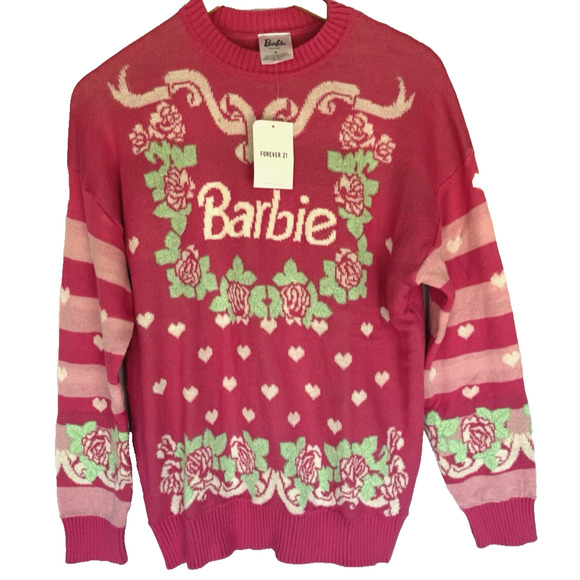 Barbie Forever 21 Womens Floral Knit Sweater Size S Collab Cottage Nostalgia - Picture 1 of 12